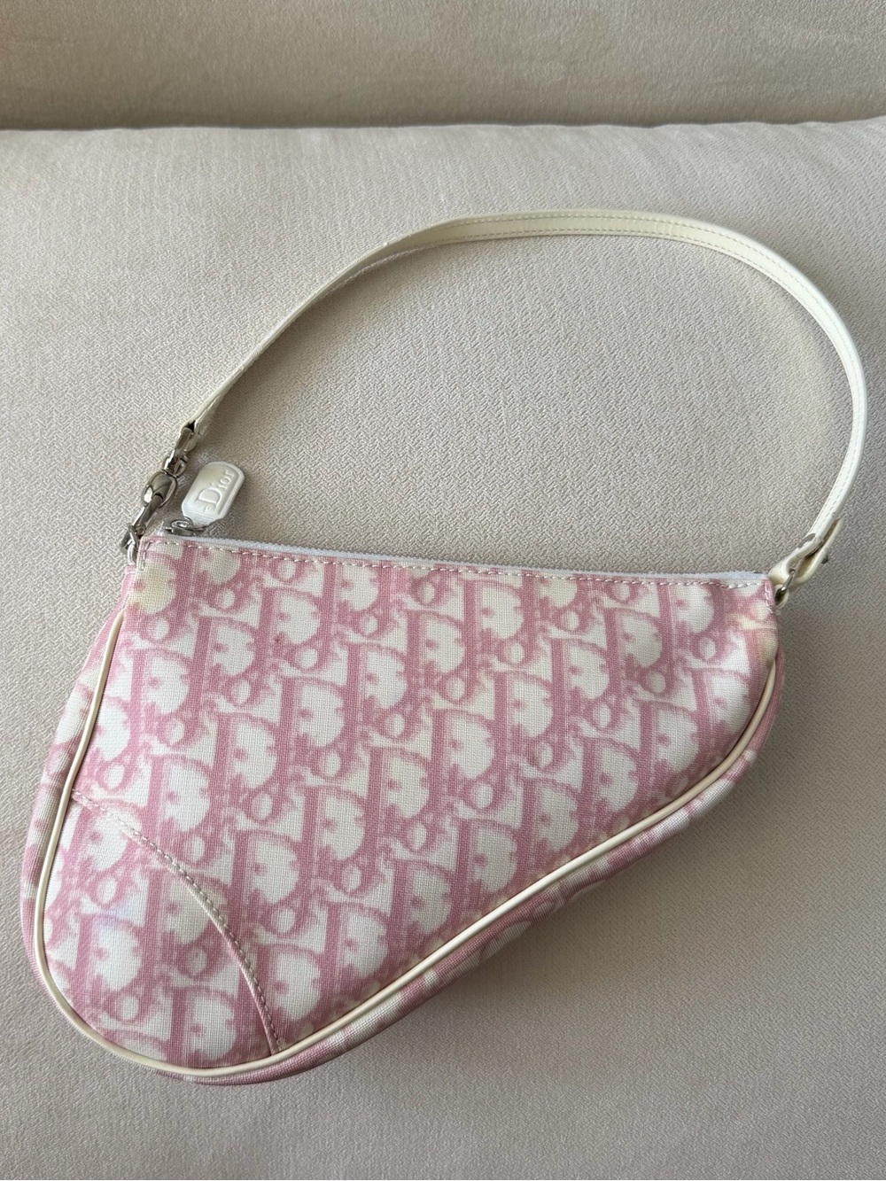 Dior Pink and White Monogram Saddle Shoulder Bag